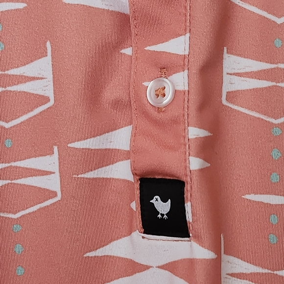 Bad Birdie coral and white geometric patterned golf polo Shirt men's size Small - Picture 8 of 11